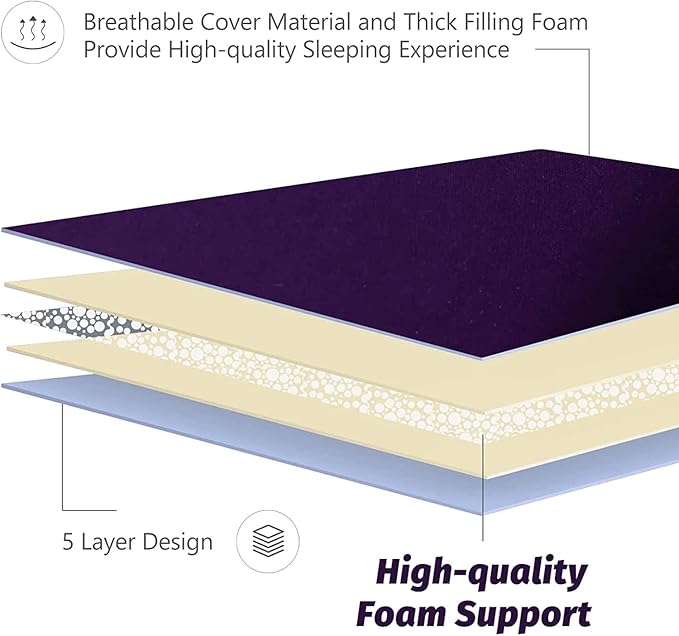 MAXYOYO Japanese Floor Mattress Futon Mattress, Thicken Sleeping Pad Foldable Roll Up Floor Futon for Adults Tatami Mat Dormitory Bed Lounger, Purple, Full Size