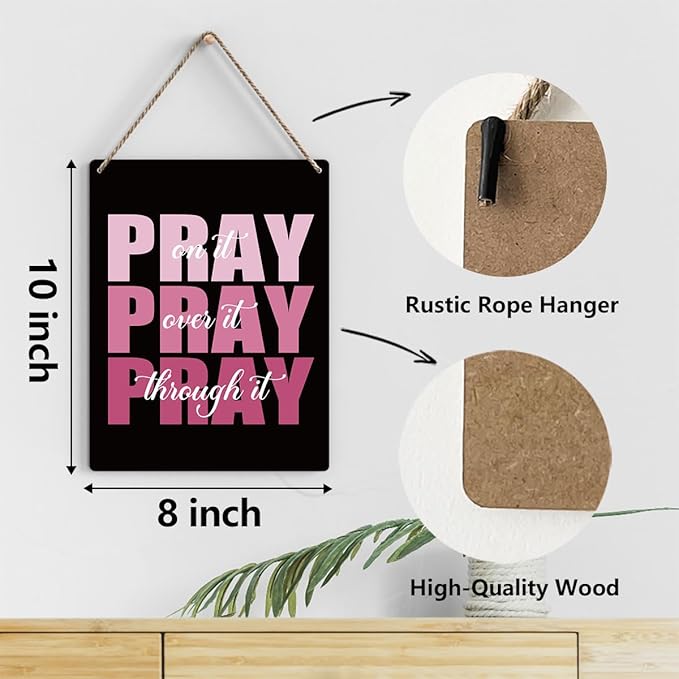 Pink And Black Room Decor Black Bathroom Decor Christian Gifts for Women Pink Desk Gift for Women Home Office Living Room Bedroom Inspirational Pray Over It Wooden Sign Wall Art Decor