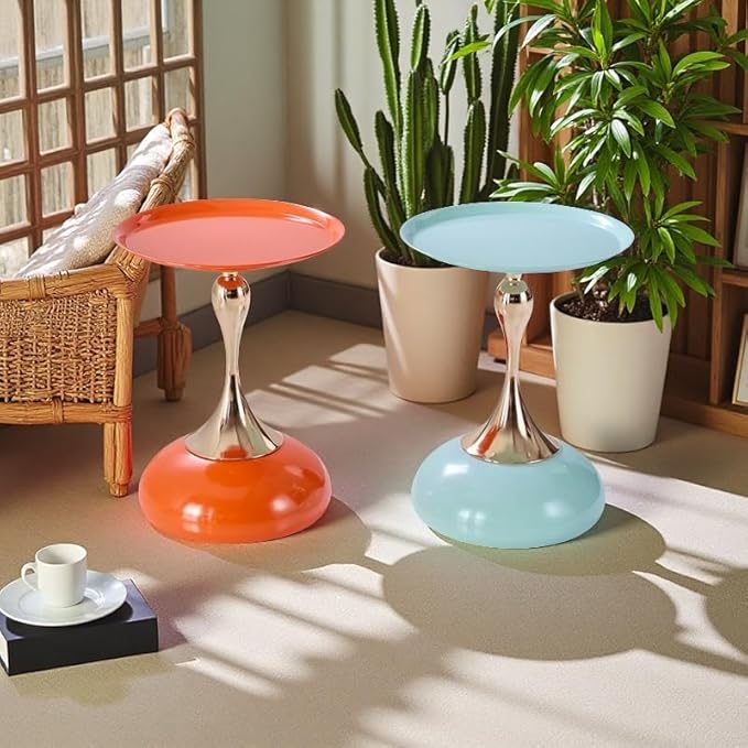 Sleek Hourglass Side Table - Stylish Modern Design Perfect for Living Rooms, Cafes, Dining Areas, Bedrooms, and Outdoors - Chic Decorative Accent (2, Light Green+Hermes Orange)