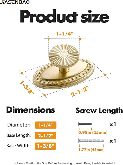 2 Pack Brushed Gold Cabinet Knobs with Base Brass Flat Drawer Pulls Kitchen Cupboard Bathroom Dresser Cabinet Hardware Handles Zinc Alloy