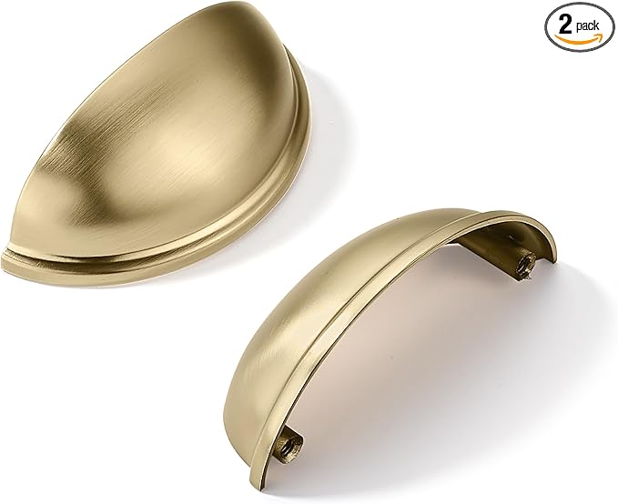 khtumeware 2 Pack 2-1/2" Gold Drawer Pulls Brushed Brass Cabinet Cup Pulls Kitchen Hardware Cabinet Handles Drawer Handles Knobs 2.5 inch Hole Center
