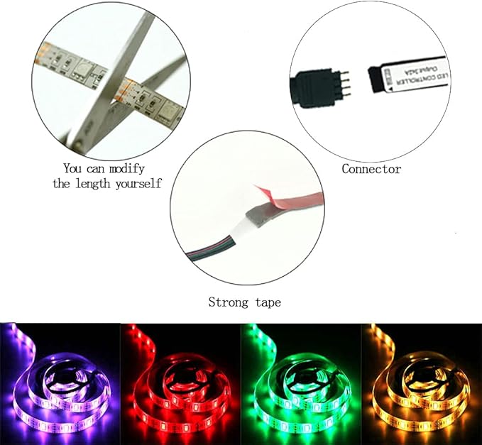LED Strip with 24 Keys Remote Control, 2m Battery Powered Strip Lights for Party and DIY Decoration, 2 Pack