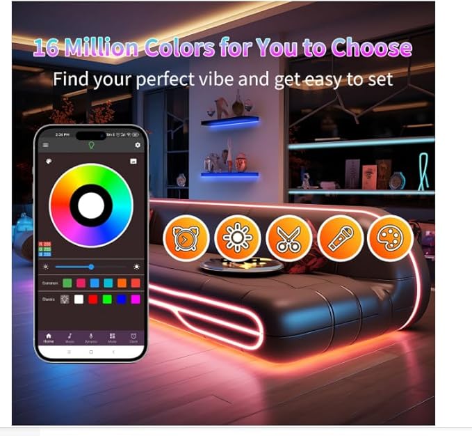 Led Lights for Bedroom, 200FT (2 Rolls of 100FT) RGB Led Strip Lights Sync with Music, Smart App Controlled Strip Lights for Bedroom with Remote, Ideal Lights for Room Party and Home Decor