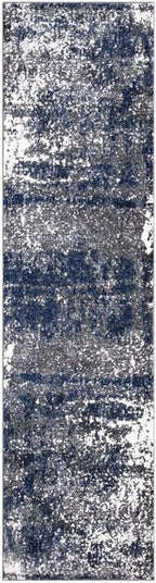 Keen Home Design Area Runner Rugs - 2x12 Non-Shedding, Abstract Runner for Kitchen, Living Room, Bedroom, Dining Room, Entryway - Size: 2'8" x 11'11", Navy/Grey/White