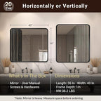 ANDY STAR 40X36 Inch Black Bathroom Mirror, Black Bathroom Vanity Mirrors for Wall, Rounded Rectangle Mirror for Bathroom, Seamless Tube Metal Frame, 1’’ Deep Wall Mounted Vertical/Horizontal