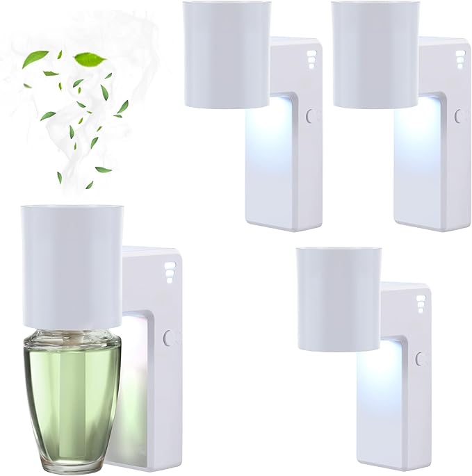 4 PCS Wall Fragrance Plug in with Night Light and Oil Diffuser Plug with Upgraded Fragrance Concentration Control, Compatible with Bath and Body Works WallFower for Home, White