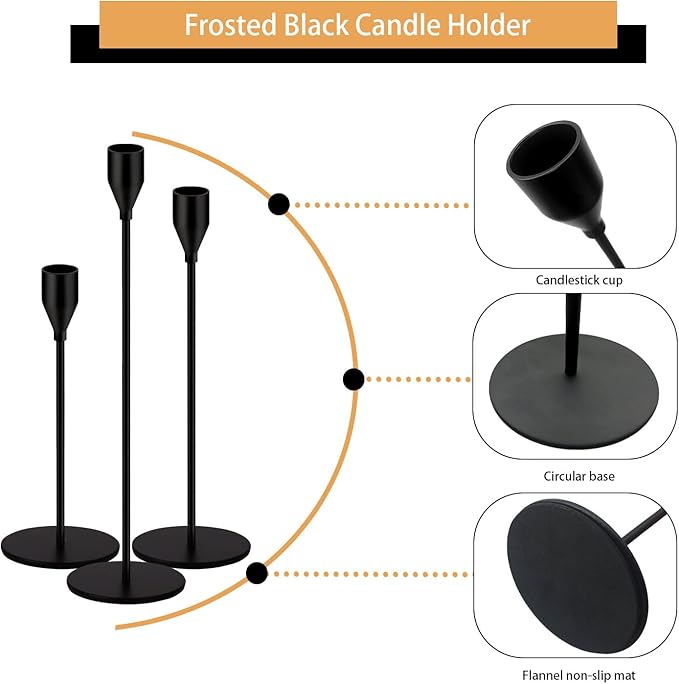 48 Pack Candle Holders Taper Candle Holders Tall Metal Candle Stands Holders for Table Centerpiece Modern Pillar & Home Wedding Decor, Matte Black