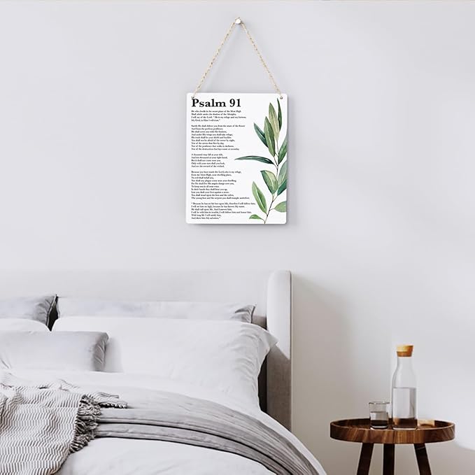 Inspirational Scripture Wall Art Bible Verses Psalm 91 Wall Decor Christian Wall Art Decor Prayer Room Decor Religious Gifts, Wooden Sign for Home Office Nursery Bathroom Decoration 8x10 Inches