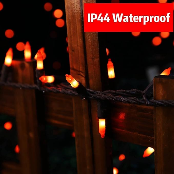 LAMPHOME Super-Bright Extendable Orange Christmas Lights Decoration 300Lights 63.8ft(2pk of 150L) UL Certified Mini Bulb String Light Set for Outdoor Halloween Home Christmas Tree Garden Holiday Decor