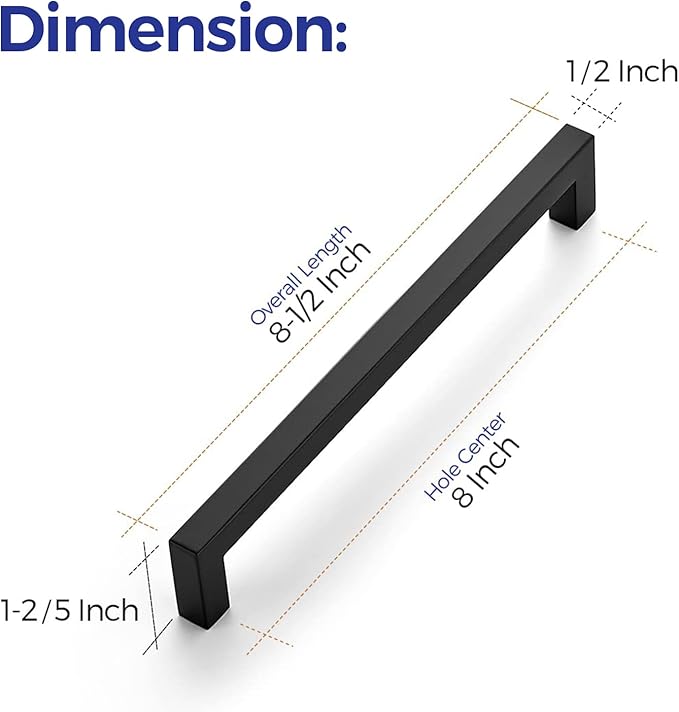 Ravinte 3 Pack 8 Inch Square Cabinet Handles - Matte Black Pulls for Kitchen Drawers and Cabinets - Hardware Handles
