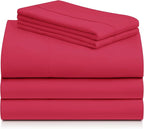 LuxClub 5 PC Sheet Set Bed Sheets Deep Pockets 16" Eco Friendly Wrinkle Free Cooling Machine Washable Hotel Bedding Silky Soft - Red Split King