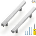 Ravinte Brushed Nickel Cabinet Handles 5 Pack 3-3/4 inch Satin Nickel Square Cabinet Pulls Silver Hardware for Kitchen Cabinets 6 inch Overall Length Stainless Steel Drawer Pulls