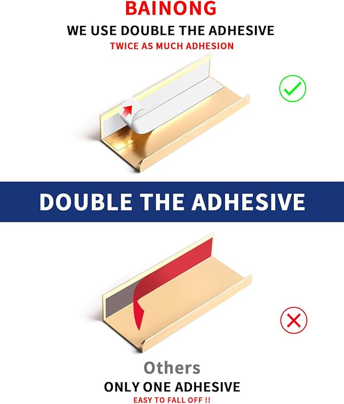 5pack 6 inch self Adhesive Cabinet pulls Adhesive Cabinet Handles Stick on Handles Gold Finger pulls for cabinets Drawer Edge pulls Finger pulls Concealed Drawer Seam Flat