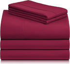 LuxClub 5 PC Split King Sheet Set, Breathable Luxury Bed Sheets, Deep Pockets Wrinkle Free Cooling Sheets Machine Washable Hotel Bedding Silky Soft - Burgundy Split King