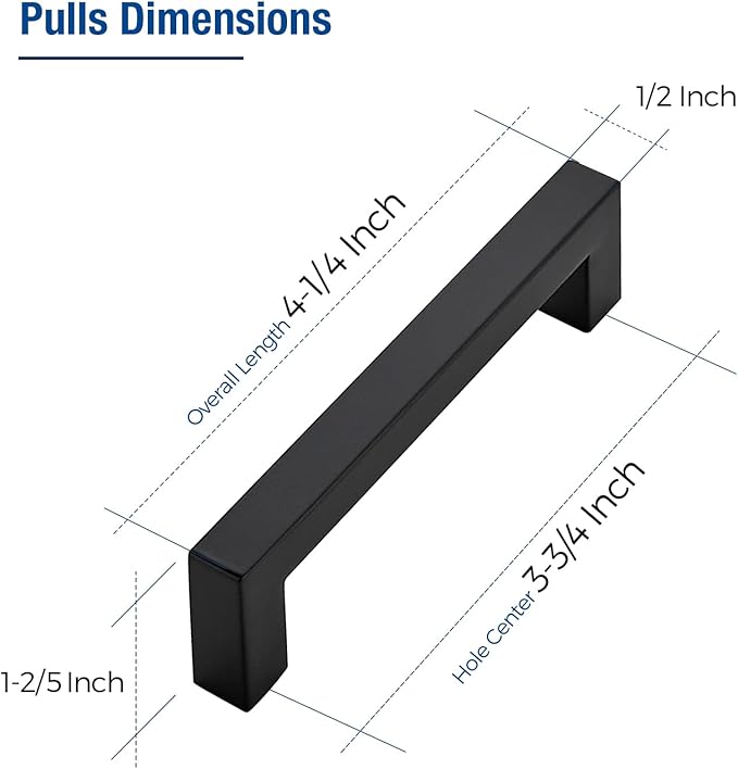 JOY DECOR 4 Pack Cabinet Handles, Black Cabinet Pulls, 3-3/4 Inch Kitchen Closet Handles Square Drawer Pulls Stainless Steel Drawer Hardware, 96mm Hole Centers