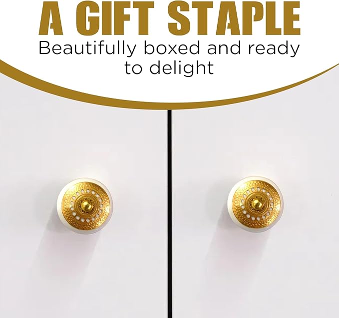 Perilla Home Set of 6 Gold Design Ceramic Knobs Decorative Round Knobs for Home Kitchen Cabinet Vintage Hardware Cupboard Door Dresser Wardrobe Drawer Pulls