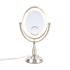JERDON Lighted Makeup Mirror with 10X-1X Magnification & 15X Spot Mirror - Nickel Finish - Model HL9510NL