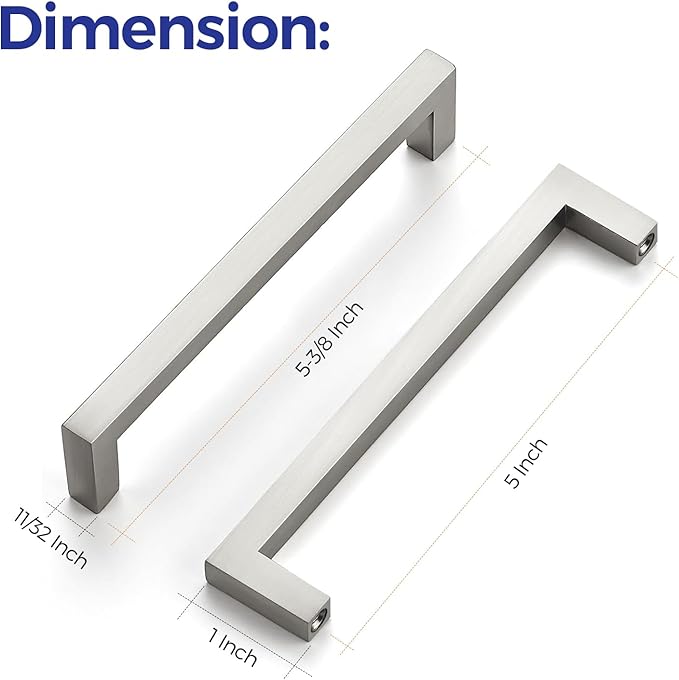 Ravinte 10 Pack Solid Kitchen Cabinet Handles Brushed Nickel Cabinet Pulls Slim Drawer Pulls with 5 Inch Hole Center Square Bar Kitchen Cabinet Hardware