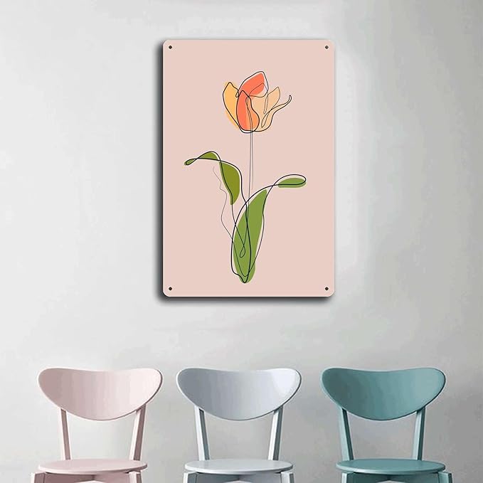 Metal Aluminum Signs Rose Flower Line Art Bedroom and Bathroom Wall Decoration 8x12inch Tin Sign