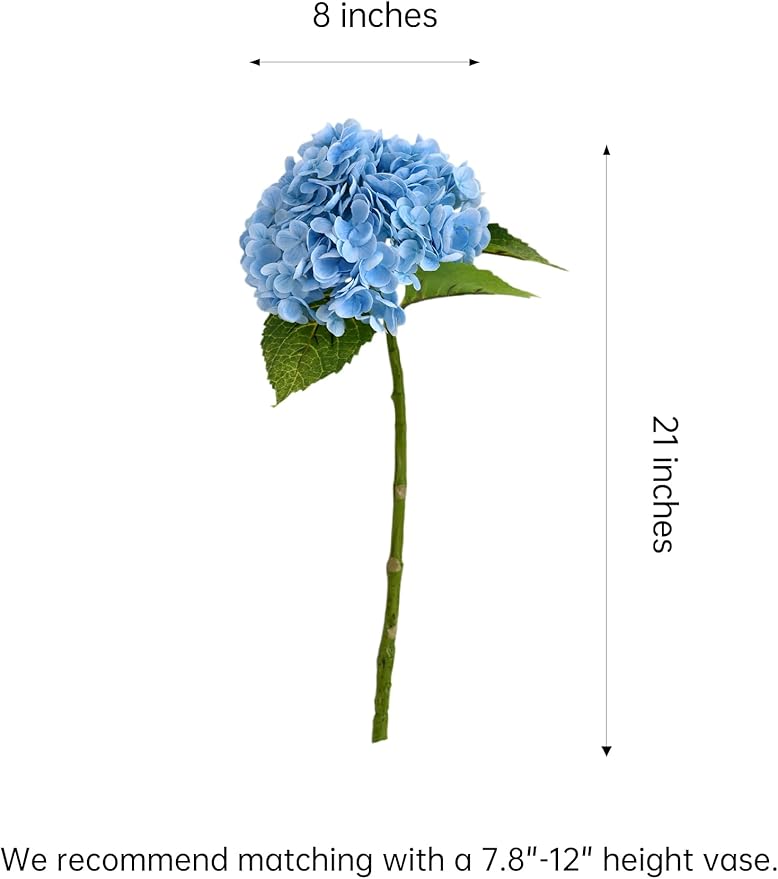 4pcs 21" Faux Blue Hydrangeas Artificial Flowers, Real Touch Silk Hydrangea Flowers with Stems for Bridal Wedding Bouquet Party Home Decor