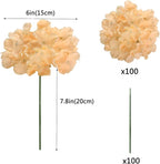 WEISPARK 100PCS Artificial Hydrangea Flowers, Fake Flowers Silk Hydrangea Full Flowers Heads with Stems for Wedding Home Party Shop Baby Shower Decor (Champagne)