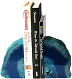 AMOYSTONE Bookends Agate Decorative Book Ends for Shelves Heavy Duty Crystal Stone Bookends Dyed Teal with Rubber Bumpers 1 Pair, 3-4 LBS