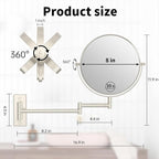 Wall Mounted Makeup Mirror, 1x/10x Double-Side Magnifying Mirror 8 Inch Vanity Mirror, 360° Extendable Arm Wall Mirror, Bathroom Mirror for Makeup or Shaving Nickel