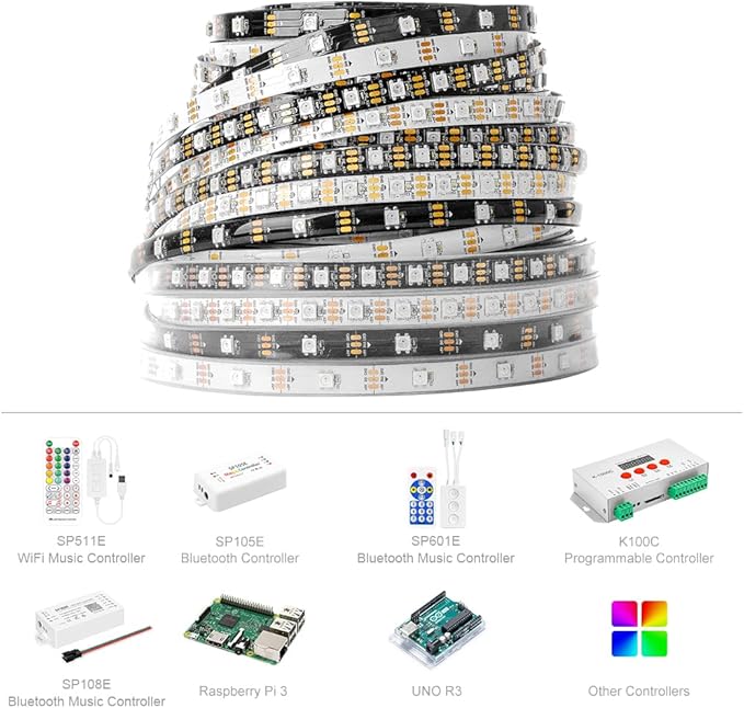 BTF-LIGHTING WS2812B IC RGB 5050SMD Pure Gold Individual Addressable LED Strip 3.28FT 60LED 60Pixel/m Flexible Full Color IP65 DC5V for DIY Chasing Color Project(No Adapter or Controller)