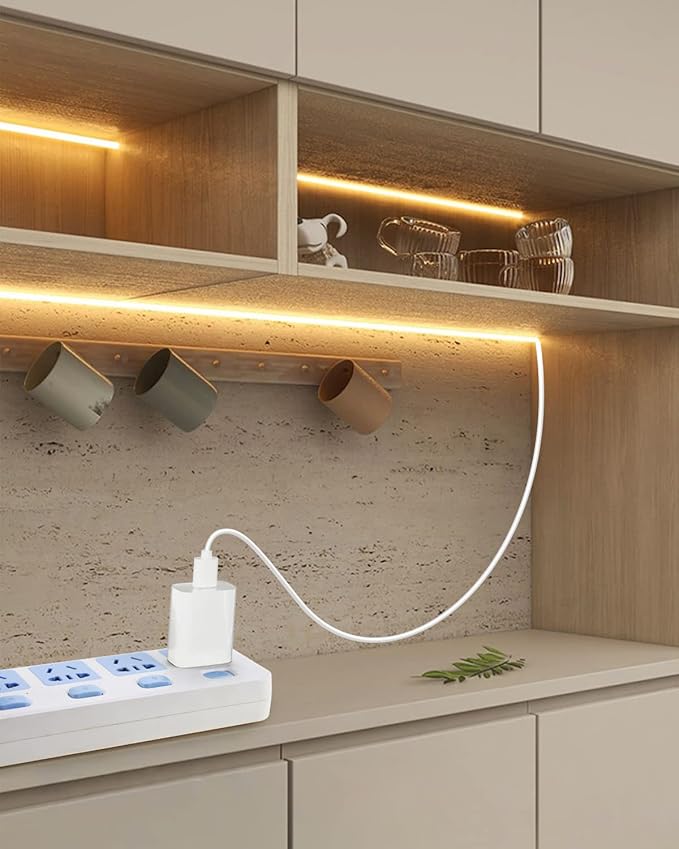 Aclorol USB COB LED Strip Lights Warm White Led TV Backlight 5V 1M 3.28FT 320Leds 3000K CRI85+ COB Flexible Lights with 1M USB Powered for Bedroom Under Cabinet Kitchen DIY Lighting Project