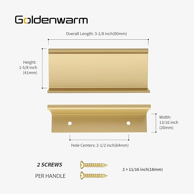 goldenwarm 10 Pack Gold Finger Edge Pulls Drawer Finger Pulls Champagne Gold Kitchen Hardware Handles Bedroom Dresser Drawers,2-1/2 in Hole Center