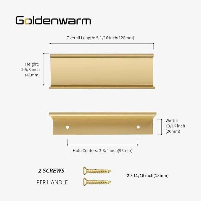 goldenwarm 25 Pack Gold Finger Edge Pulls Drawer Finger Pulls Champagne Gold Kitchen Hardware Handles Bedroom Dresser Drawers,3-3/4in Hole Center
