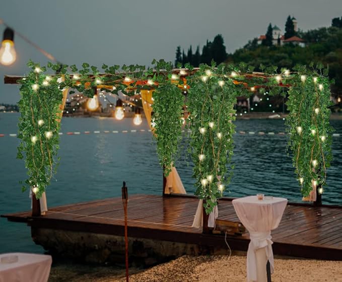 RECUTMS Ivy Fake Vines for Room Decor 12 Pack 86 FT Artificial Plant with 100 LED String Light Bedroom Aesthetic Hanging Greenery Garlands Backdrop Leaves for Wall Wedding Party Home Garden Decor