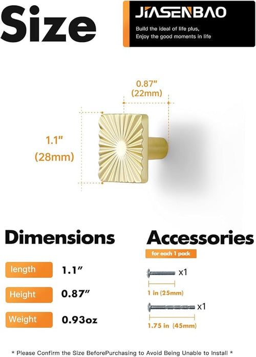2 Pack Gold Cabinet Knobs Square Brushed Brass Drawer Pulls Bathroom Dresser Handles Hardware Zinc Alloy