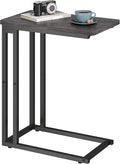 Yusong C Shaped End Table - Slide Under Sofa Couch Bed, Small Table for Small Spaces, Skinny Overbed, Coffee Drink Snack Table for Living Room, Grey Oak