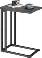 Yusong C Shaped End Table - Slide Under Sofa Couch Bed, Small Table for Small Spaces, Skinny Overbed, Coffee Drink Snack Table for Living Room, Grey Oak