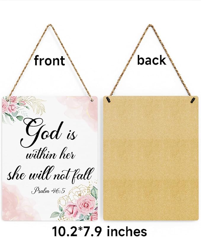 Inspirational Decor God is Within Her She Will Not Fall Psalm 46:5 Christian Gifts for Women Bible Verse Wall Art Scripture Wooden Hanging Sign for Kids Room Bathroom Bedroom Decor 8 x 10 Inches