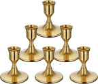 6PCS Brass Gold Taper Candle Holders, Vintage Metal Candlestick Holders for Dinner Room Table Centerpiece or Mantel Wedding Party Decor