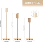 Set of 3 Gold Taper Candle Holders, Metal Gold Candlestick Holders, Tall Candle Holder, Fits 3/4 inch Thick Candle&Led Candles, for Table Centerpiece, Wedding, Dinning, Party Home Decor
