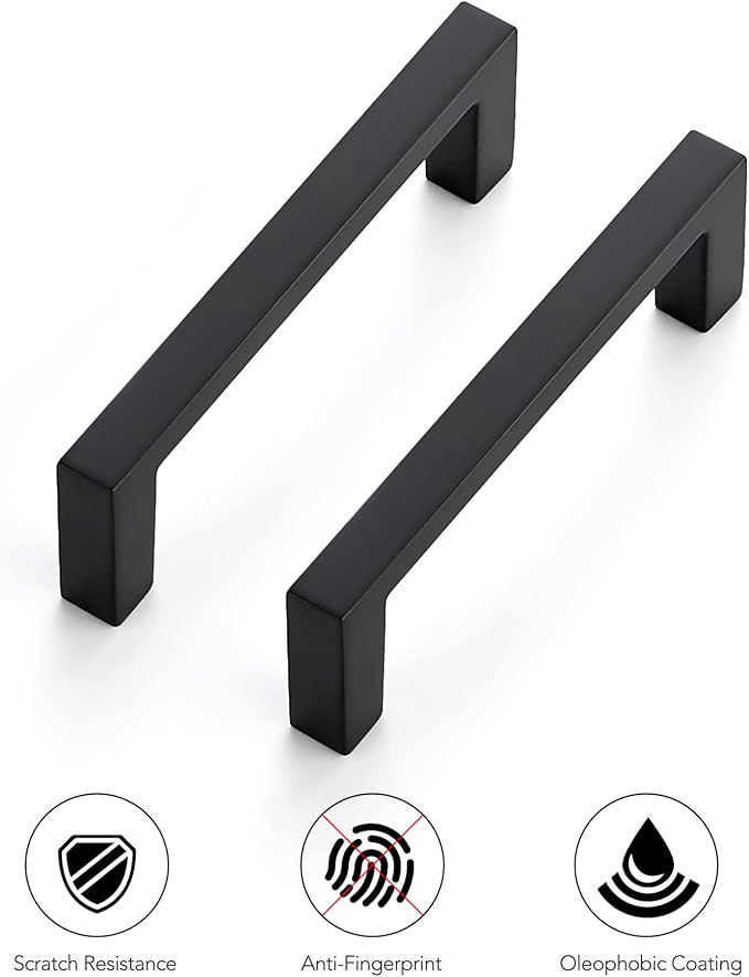 Ravinte 25 Pack Matte Black Cabinet Pulls, 3 Inch (76mm) Hole Center Slim Kitchen Handles, Square Drawer Pulls for Cabinets & Cupboards, Hardware