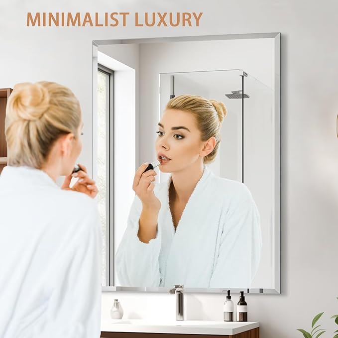Frameless Mirror for Bathroom Vanity,24x36in Wall Mounted Mirrors for Over Sink Decorative Rectangular Frameless Mirror,With Polished Edge,Hangs Horizontally Or Vertically,Entryways,Room,Shatterproof