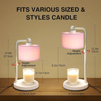 Candle Warmer Lamp with Timer, Dimmable Candle Wax Warmer, Height Adjustable Electric Candle Lamp Warmer with 2 Bulbs, Birthday Gifts for Women Her, Mom Gifts Idea, Vintage Home Decor for Bedroom-Pink