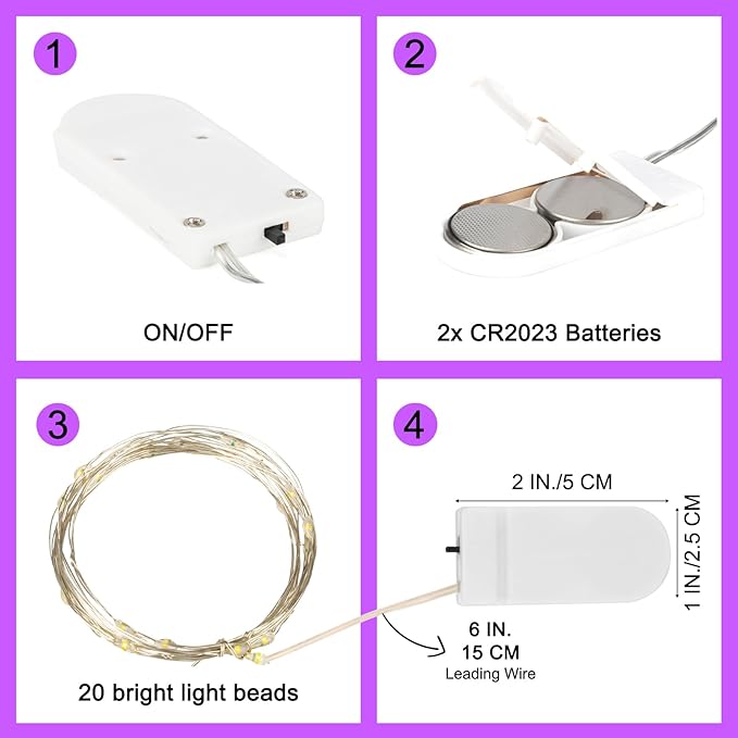 6 Pack LED Fairy Lights 7ft Battery Powered Waterproof Silver Wire 20 Led Mini String Mason Jar Lights for DIY Wedding Party Bedroom Patio Easter Christmas (Purple)