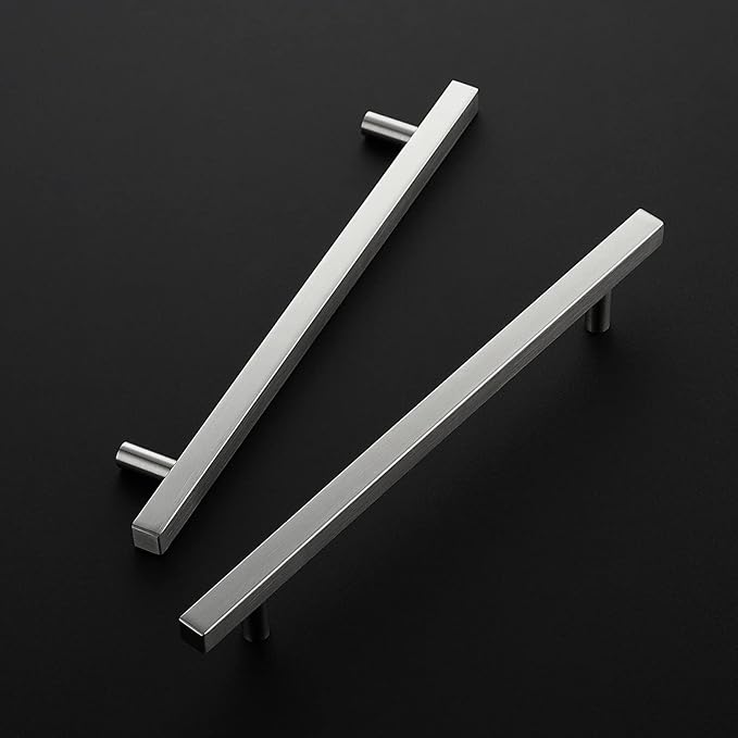 Ravinte Brushed Nickel Cabinet Handles 5 Pack 7-1/2 inch Satin Nickel Square Cabinet Pulls Silver Hardware for Kitchen Cabinets 10 inch Overall Length Stainless Steel Drawer Pulls