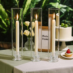 Hurricane Glass Candle Holders, Set of 20 Candlestick Holders for Taper Candles with 11.8" Tall Windproof Cylinder Cover Candle Stand Bulk for Table Centerpieces on Wedding Birthday Housewarming Decor