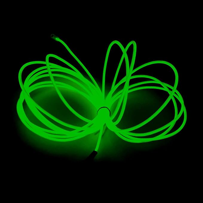 MaxLax EL Wire Green, 32.8ft/10m Portable Battery Pack Neon Light Strip 360° Cuttable Glowing Rope Lights for Parties, Halloween, DIY Decoration