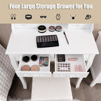 Giantex Makeup Vanity Table with 10 LED Lights, Adjustable Brightness, 3 Color Light Modes, 4 Drawers, Rotatable Mirror, Cushioned Stool, Vanity Desk Dressing Table Bedroom Furniture (White)