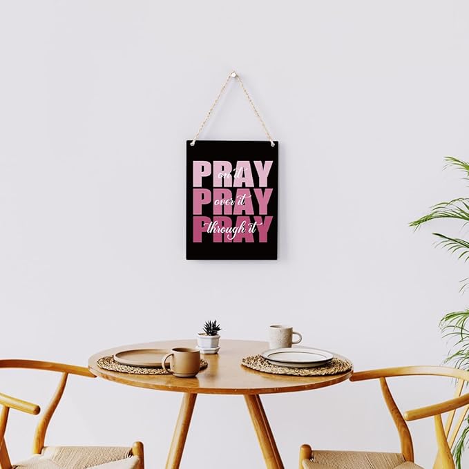 Pink And Black Room Decor Black Bathroom Decor Christian Gifts for Women Pink Desk Gift for Women Home Office Living Room Bedroom Inspirational Pray Over It Wooden Sign Wall Art Decor