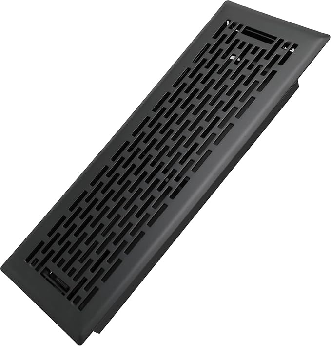 4x12 Inches Heavy Duty Walkable Floor Register - Easy Adjust Air Supply Lever Decorative Floor Vent Covers - Boston Design Vent Covers for Home - Matte Black