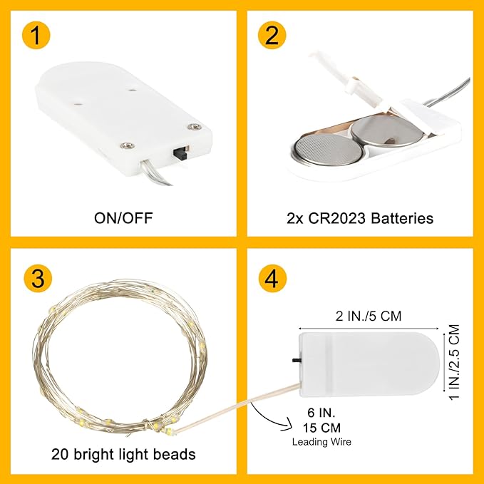 6 Pack Fairy Lights Battery Operated String Lights, 7ft 20 Led Mini Lights, Waterproof Silver Wire Starry for Mason Jars DIY Wedding Party Bedroom Christmas (Warm White)