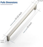 JOY DECOR 12 Pack Cabinet Handles, Brushed Nickel Cabinet Pulls, 10 Inch Kitchen Closet Handles Square Drawer Pulls Stainless Steel Drawer Hardware, 256mm Hole Centers